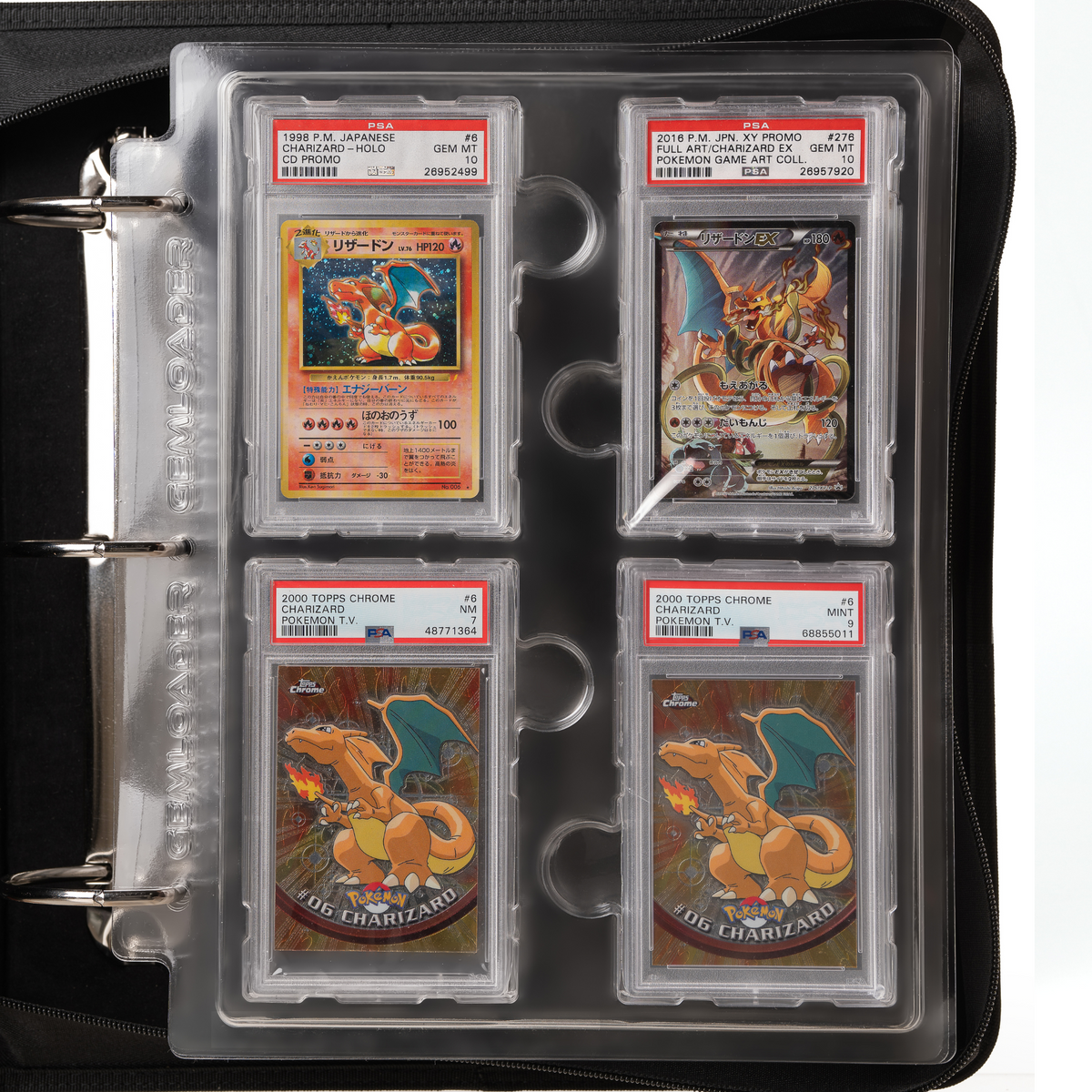 Gemloader Graded Card Binder mit PSA Slabs gefüllt